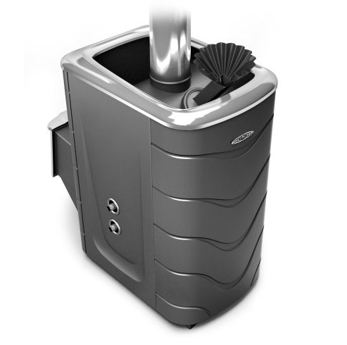 Печь-каменка банная Гейзер 2014 Inox с дверцей из нержавеющей стали без стекла, с закрытой каменкой, с теплообменником, антрацит (32606)