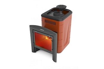 Печь-каменка банная Гейзер XXL 2017 Carbon Витра с закрытой каменкой, терракота (34900)