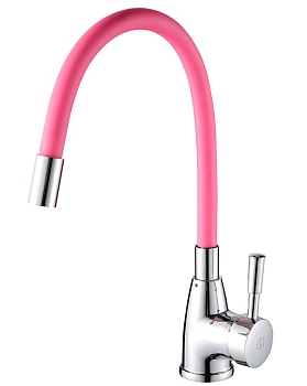 Смеситель для кухни 40 мм, на гайке, с боковой ручкой, с гибким розовым изливом ROEGEN (RD014P)