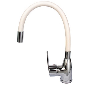 Смеситель для кухни 40 мм, на гайке, с боковой ручкой, с гибким белым изливом ROEGEN (RC014W)