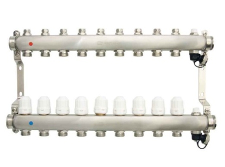 Уз.колл.гр. нерж сталь 9 вых. в сборе c термостатическими и запорными клапанами ONDO (OKGSP009)