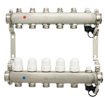 Уз.колл.гр. нерж сталь 5 вых. в сборе c термостатическими и запорными клапанами ONDO (OKGSP005)