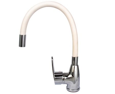 Смеситель для кухни 40 мм, на гайке, с боковой ручкой, с гибким белым изливом ROEGEN (RC014W)