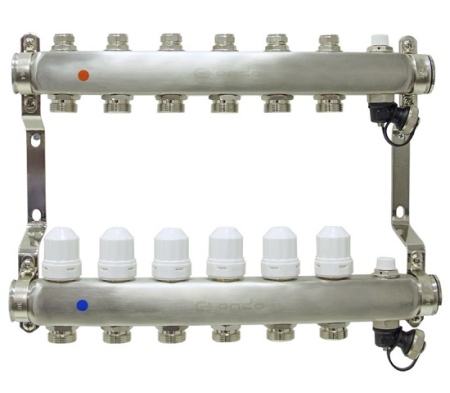 Уз.колл.гр. нерж сталь 6 вых. в сборе c термостатическими и запорными клапанами ONDO (OKGSP006)