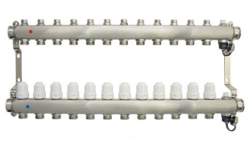 Уз.колл.гр. нерж сталь 12 вых. в сборе c термостатическими и запорными клапанами ONDO (OKGSP012)