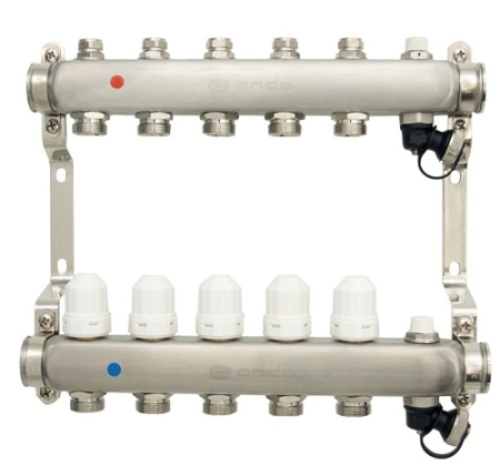 Уз.колл.гр. нерж сталь 5 вых. в сборе c термостатическими и запорными клапанами ONDO (OKGSP005)