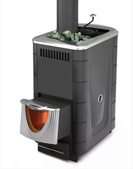 Печь банная паровая Скоропарка 2017 Inox с дверцей из нержавеющей стали со стеклом, со встроенным баком для горячей воды, антрацит (44703)