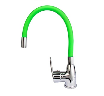 Смеситель для кухни 40 мм, на гайке, с боковой ручкой, с гибким салатовым изливом ROEGEN (RC014G)