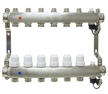 Уз.колл.гр. нерж сталь 6 вых. в сборе c термостатическими и запорными клапанами ONDO (OKGSP006)